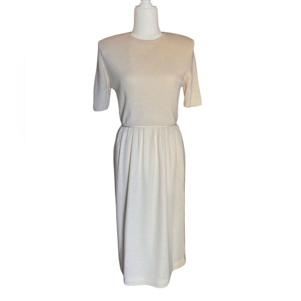 Ciao Ltd 100% Wool Vintage 70s Sheath Secretary Dress Cream Midi Womens 6